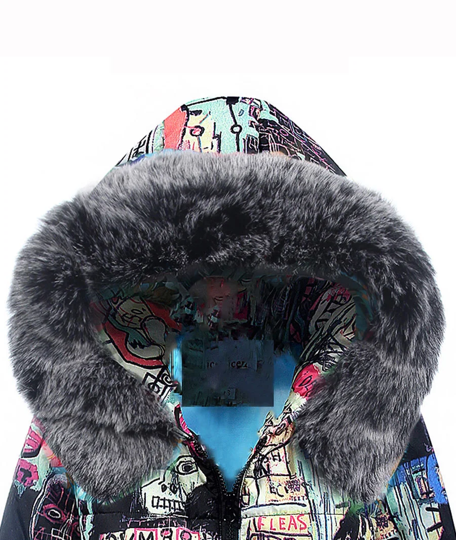 Parka Long Grand Femmes De blue Imprimé pink Femelle Étudiant gray Fourrure Capuchon yellow Pour Manteau D'hiver Coréenne Locomotive S Zipper À Xxl Black Veste Sp4aqd