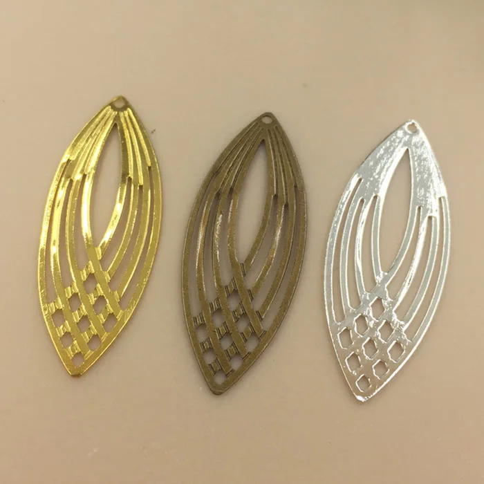 

SEA MEW 50 PCS 13.5*35mm Silver Gold Oval Hollow Pendant Charm Filigree Connectors For Jewelry making