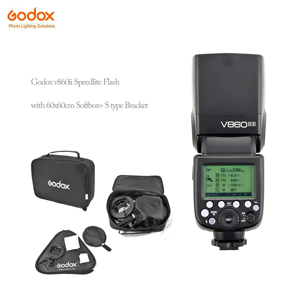 

Godox V860ii photographic Speedlite Cameras Flash for Canon+24inch 60cm godox Softbox + S-Type Bracket Bowens Holder+ Bag Kit