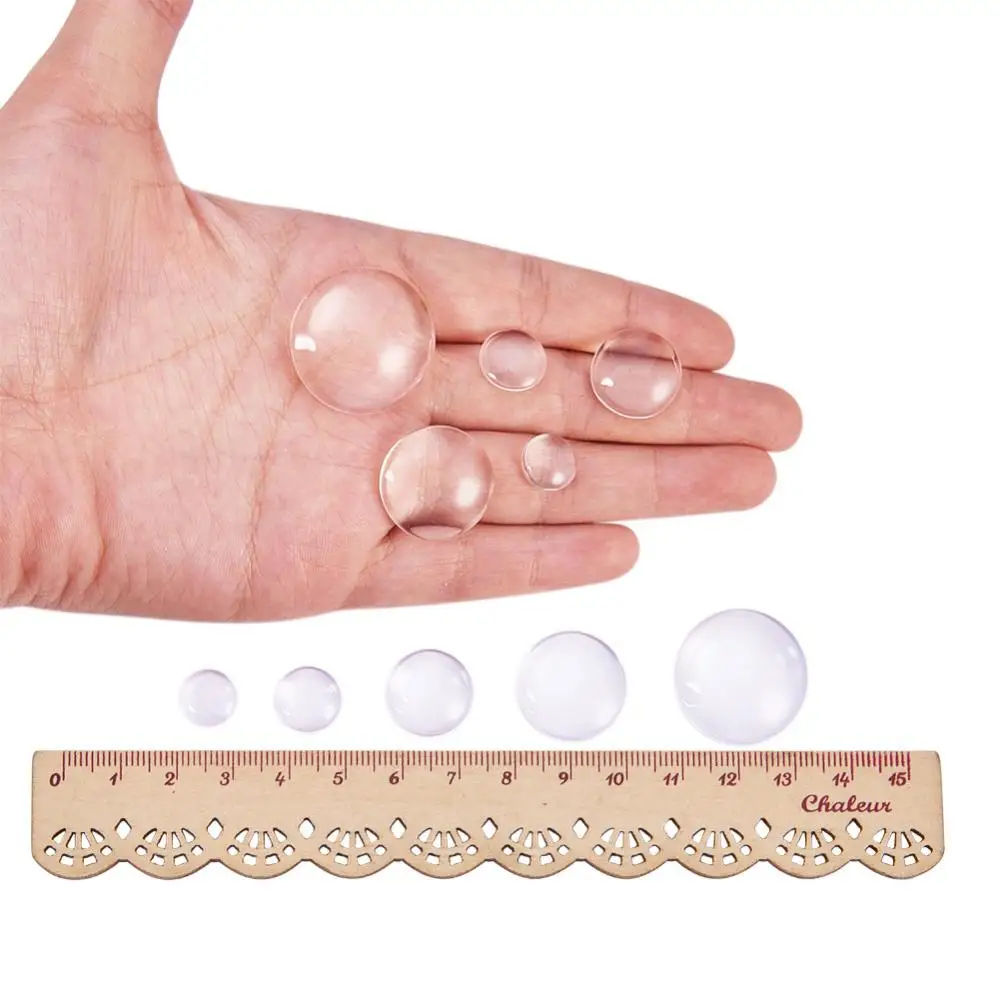 50pcs Crystal Clear Round Cabochon Flat Back Glass Dome Tile Jewellery Making,25mm, 20mm, 16mm, 12mm, 10mm