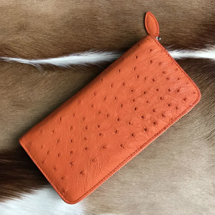 100 genuine ostrich leather skin long women wallets bank card holder