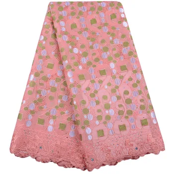 

Pink Nigeria Lace fabrics 2019 African Cotton Dry Lace High Quality Swiss Voile Lace In Switzerland For Wedding S1514