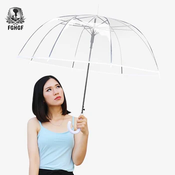 

FGHGF 8K Transparent Umbrella Fashion Long HandleFemale Male Rain Women Men Semi-automatic Creative Big Umbrella