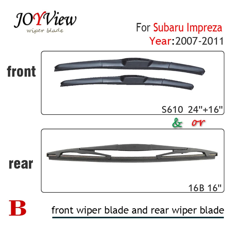 FRONT WIPER S610 24+16 INCH AND 16B REAR BLADE FIT FOR Subaru Impreza (07-11) SIZE: 16" (400MM) | Автомобили и мотоциклы