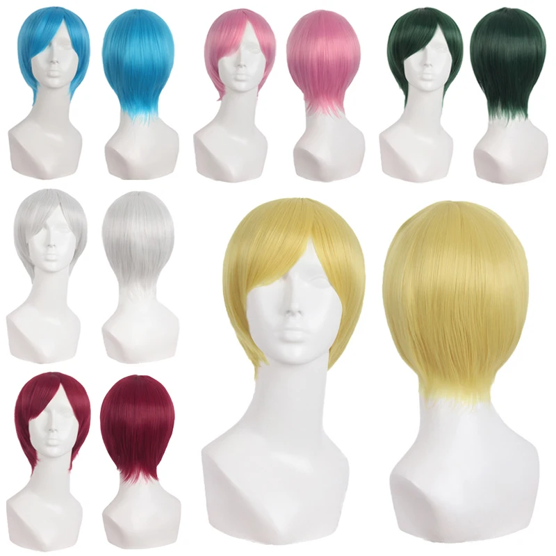 

MapofBeauty Short Straight Wigs Gold Dark Red Green Blue Natural Cosplay Wig Costume Heat Resistant Synthetic Hair Hairpieces