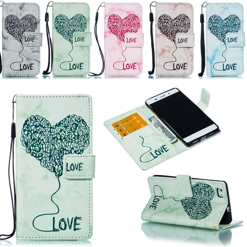 Case For Huawei P8 lite 2015 case Heart Style Flip Cover For huawei P8 lite case PU leather Stand wallet phone Case kimTHmall