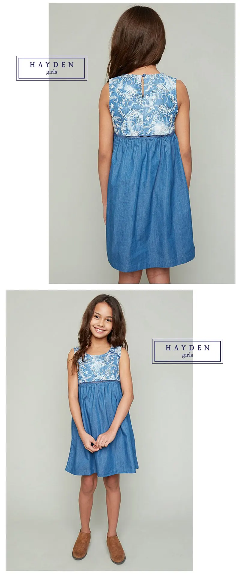 Hayden Filles Paisley Robe Fille Denim Robe Coton Bohème