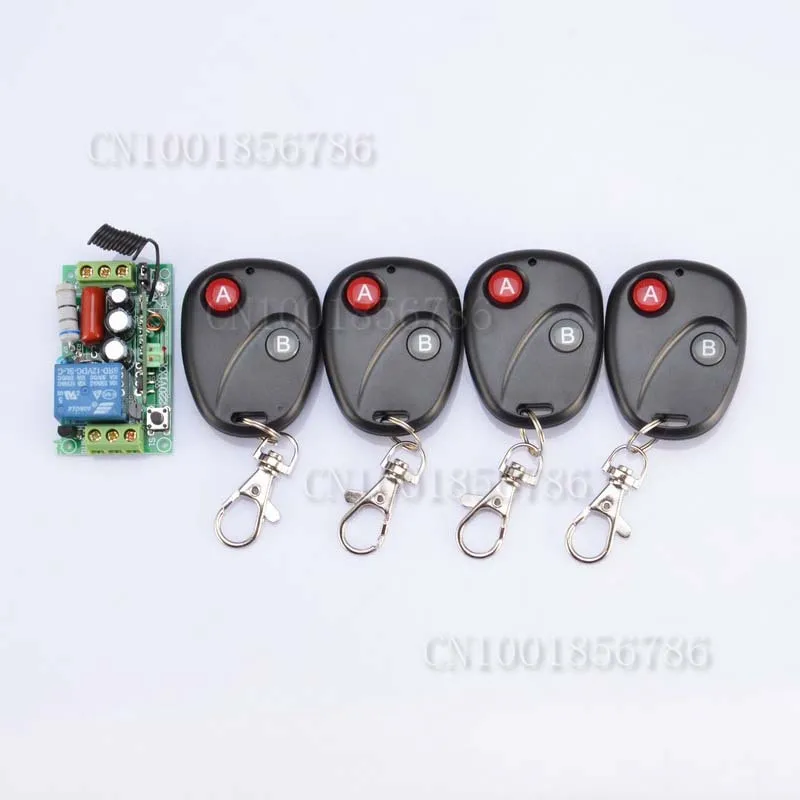 

RF Wireless Remote Control Switch 220V 1CH 10A 1Receiver&4Transmitter Light Lamp LED SMD A ON B OFF light control