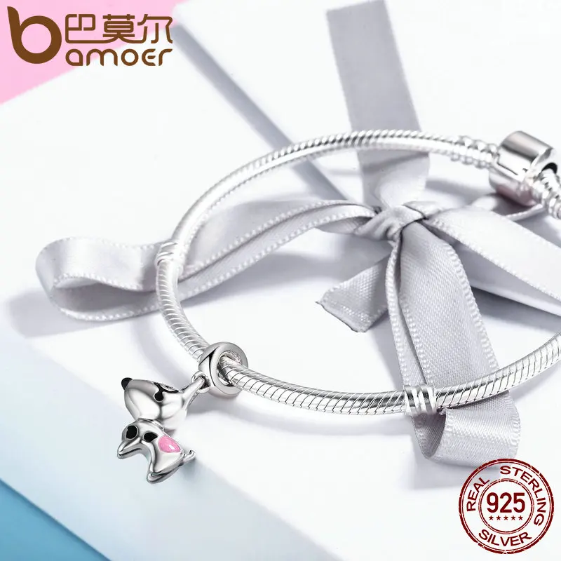 BAMOER Authentic 100% 925 Sterling Silver Cute Puppy Doggy Dog Animal Pendant Charms fit Bracelets DIY Fine Jewelry SCC417