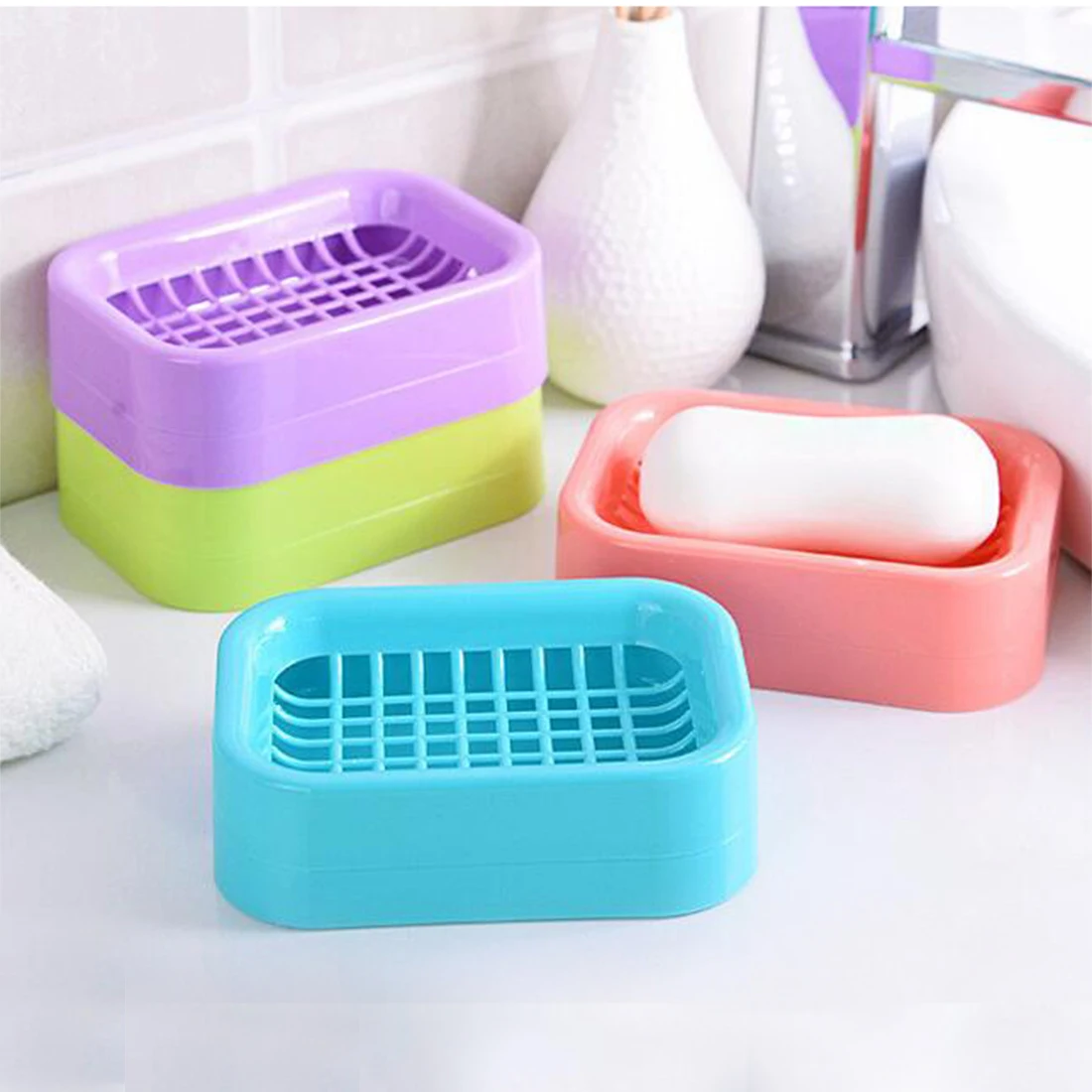 Beautiful Floor price 1Pc Double Layer Plastic Drainage Soap Box Holder Non-slip Dish Draining Tool Bathroom Accessories Beautiful Floor price 1Pc Double Layer Plastic Drainage Soap Box Holder Non-slip Dish Draining Tool Bathroom Accessories