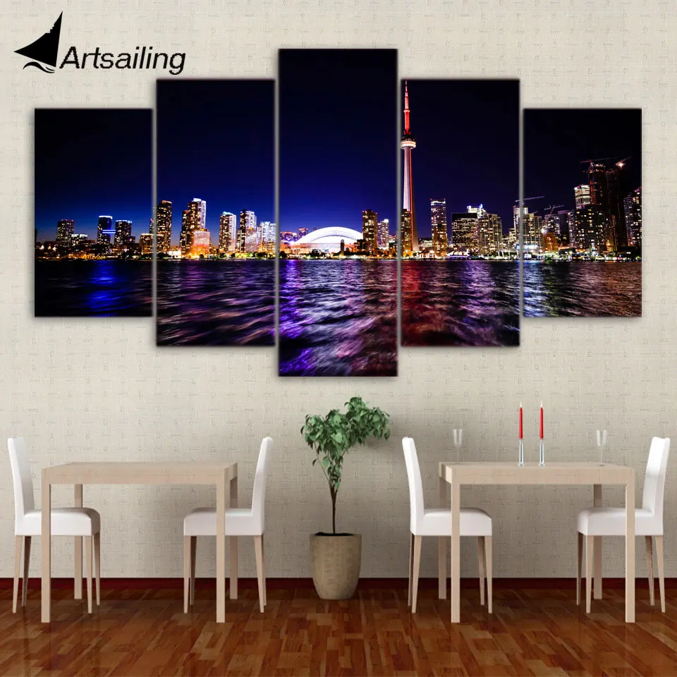

Framed Printed downtown toronto 5 piece picture Painting wall art room decor print poster picture canvas Free shipping/ny-2737