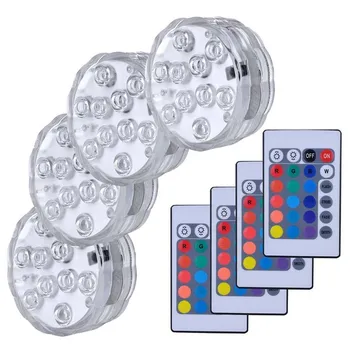 RGB 수중 LED 조명 배터리 작동 수중 스포트 라이트, 원격 야외 꽃병 그릇 연못 정원 파티 장식