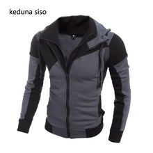 Assassins Creed Black Bule Hoodie Men’s Fashion Joggers Sportswear Hoodies Double Zipper Casual Hooded Jacket Splicing