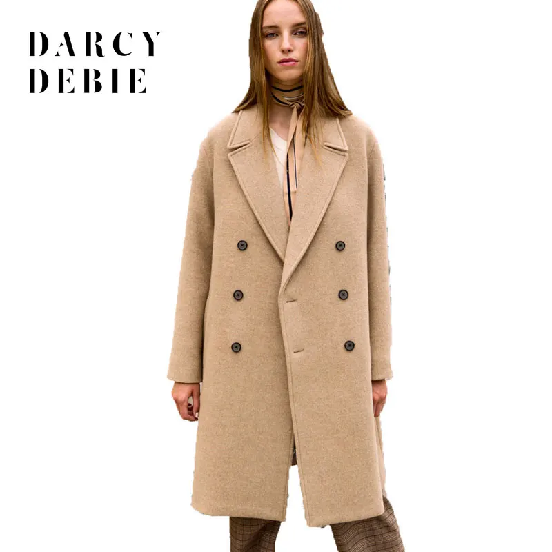 Darcydebie зимнее шерстяное пальто Camel длинное повседневное свободное 2019 Новое модное