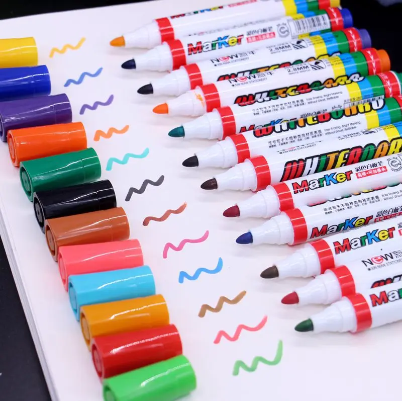 

Free shipping 12 Colors/pack Refillable Whiteboard marker Dry and Wet erasable marker pen set