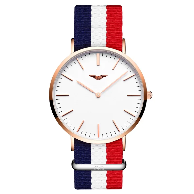 Часы женские с холщовым ремешком GUANQIN женские кварцевые часы простые модные часы для пары Мужские Женские часы relogio feminino - Цвет: Blue Red White Men