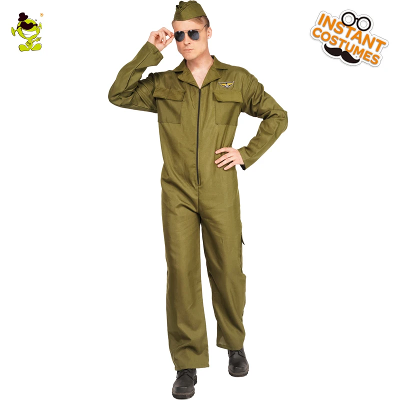 

Adult Man's Career Costumes Airman Cosplay Jumpsuit Handsome Cool Pilot Airman Outfits with Hat for Carnival Party Costumes