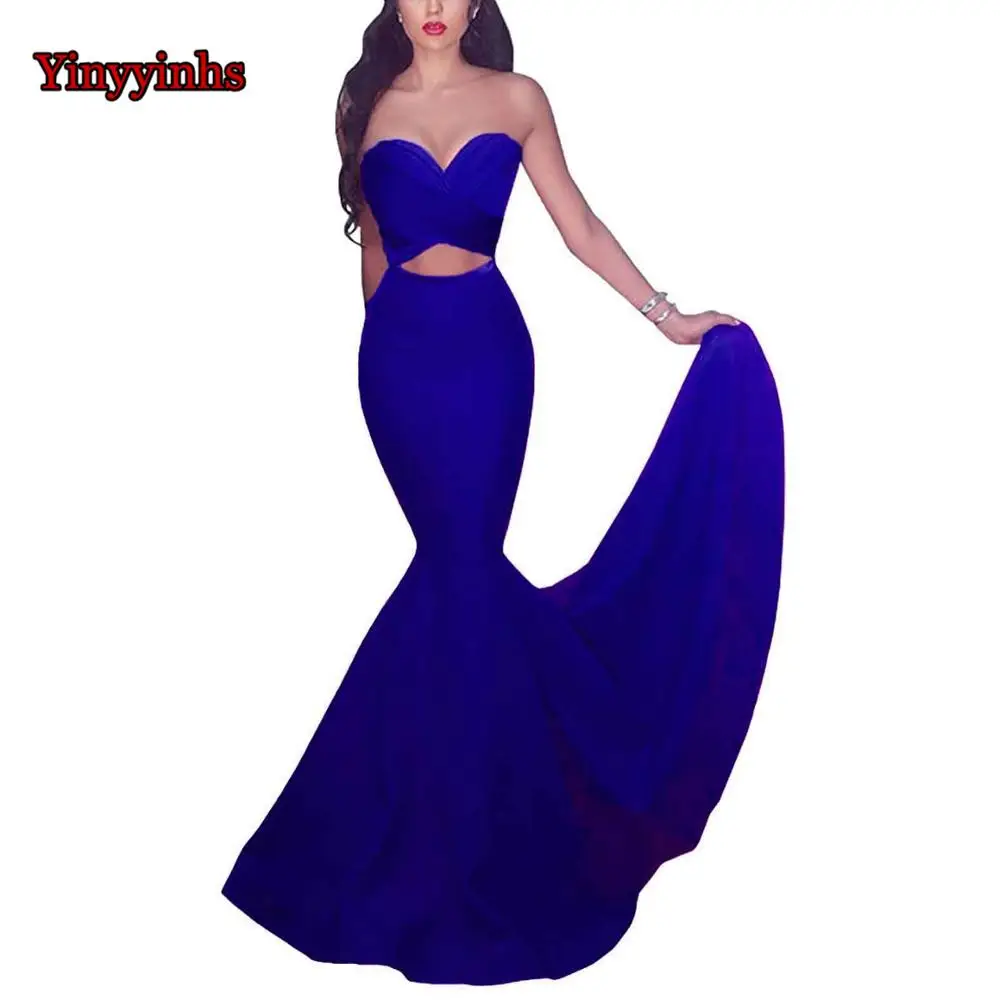 Сексуальное вечернее платье без спинки длинное выпускное платье Русалка vestido de festa милое Плиссированное вечернее платье для выпускного вечера CG44 - Цвет: Royal Blue
