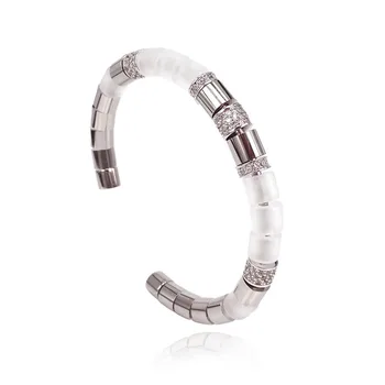 

Luxury Original Bracelet men trendy Silver color cuff bangles With Matte Crystal & CZ Bead for men women party valentine jewelry