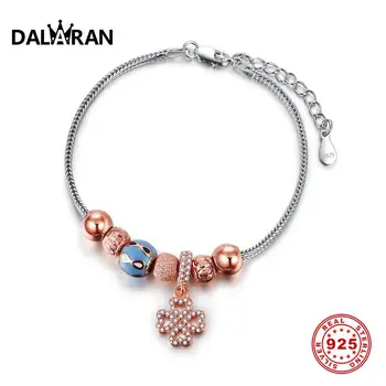 

DALARAN 925 Sterling Silver Rose Gold Beads Charm DIY Bracelets & Bangles For Women Personality Creative Jewelry Girlfriend Gift