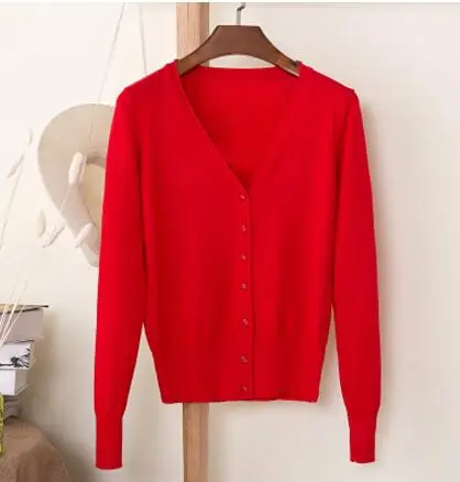 Женский кардиган, свитер большого размера, пальто, весна-осень, однобортный, длинный рукав, вязанные свитера для девушек, джемпер, плюс размер 4XL - Цвет: red