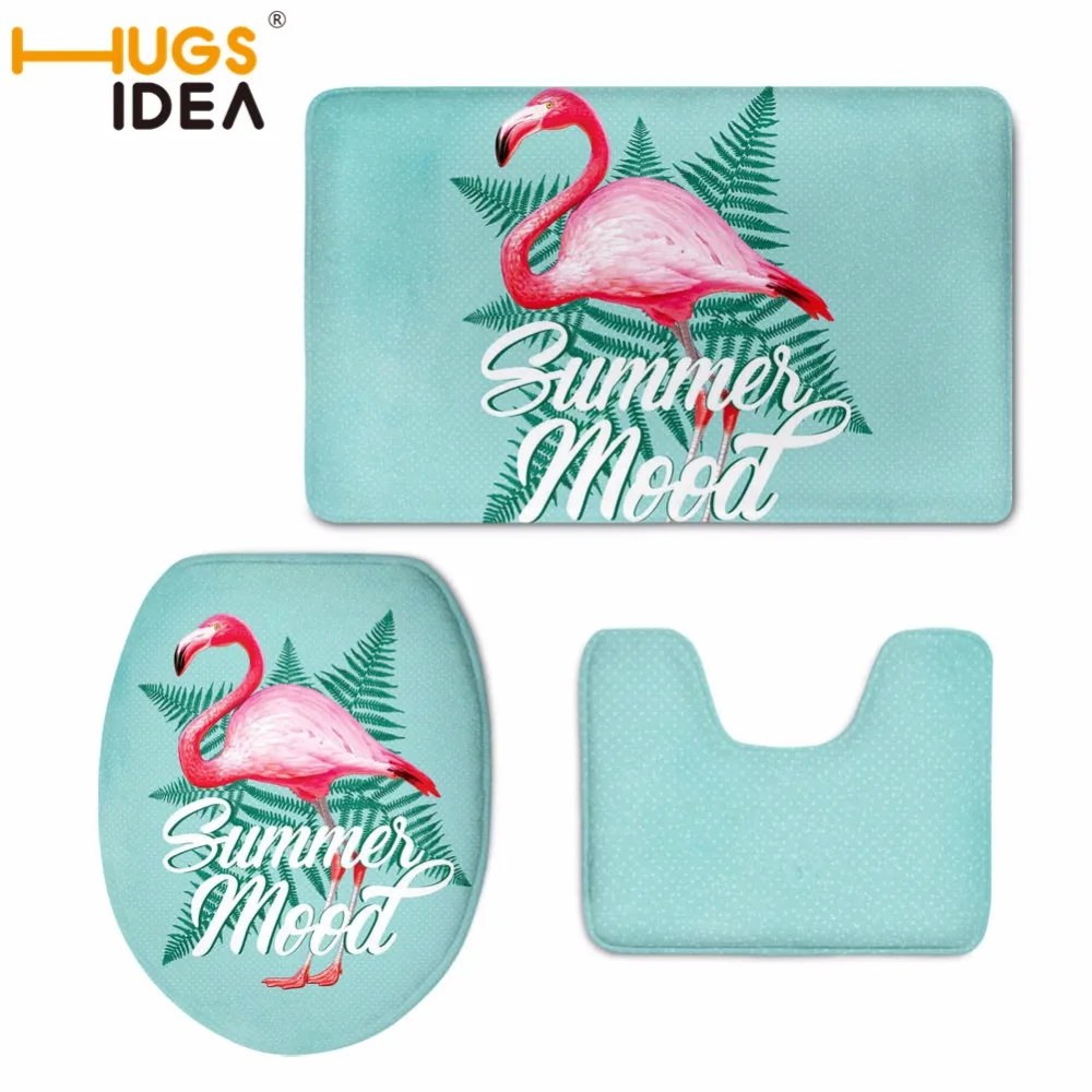 

HUGSIDEA Flamingo Pattern 3 Pieces/ Set Toilet Seat Cover Rugs U Shape Floral Bathroom Small Carpet Floor Feet Printed Bathmats
