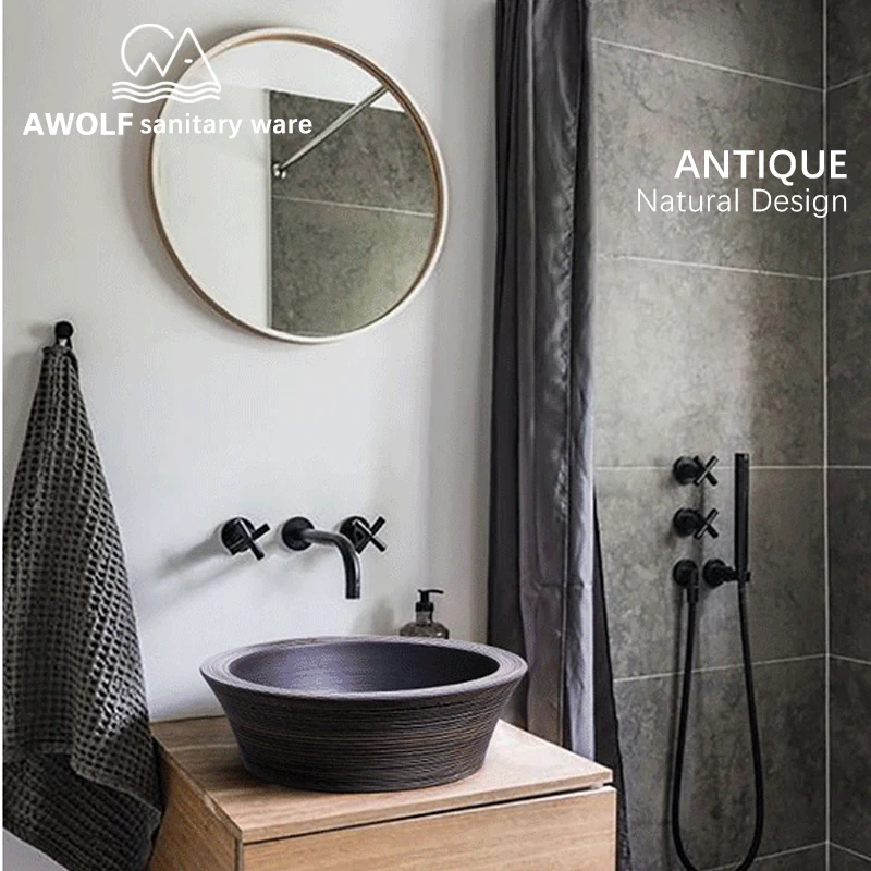 

Ceramic Vessel Art Bathroom Sinks Restoring ancient ways Washing Basin Bowl 420*420*140mm Imitation stone Lavatary Antique AM862