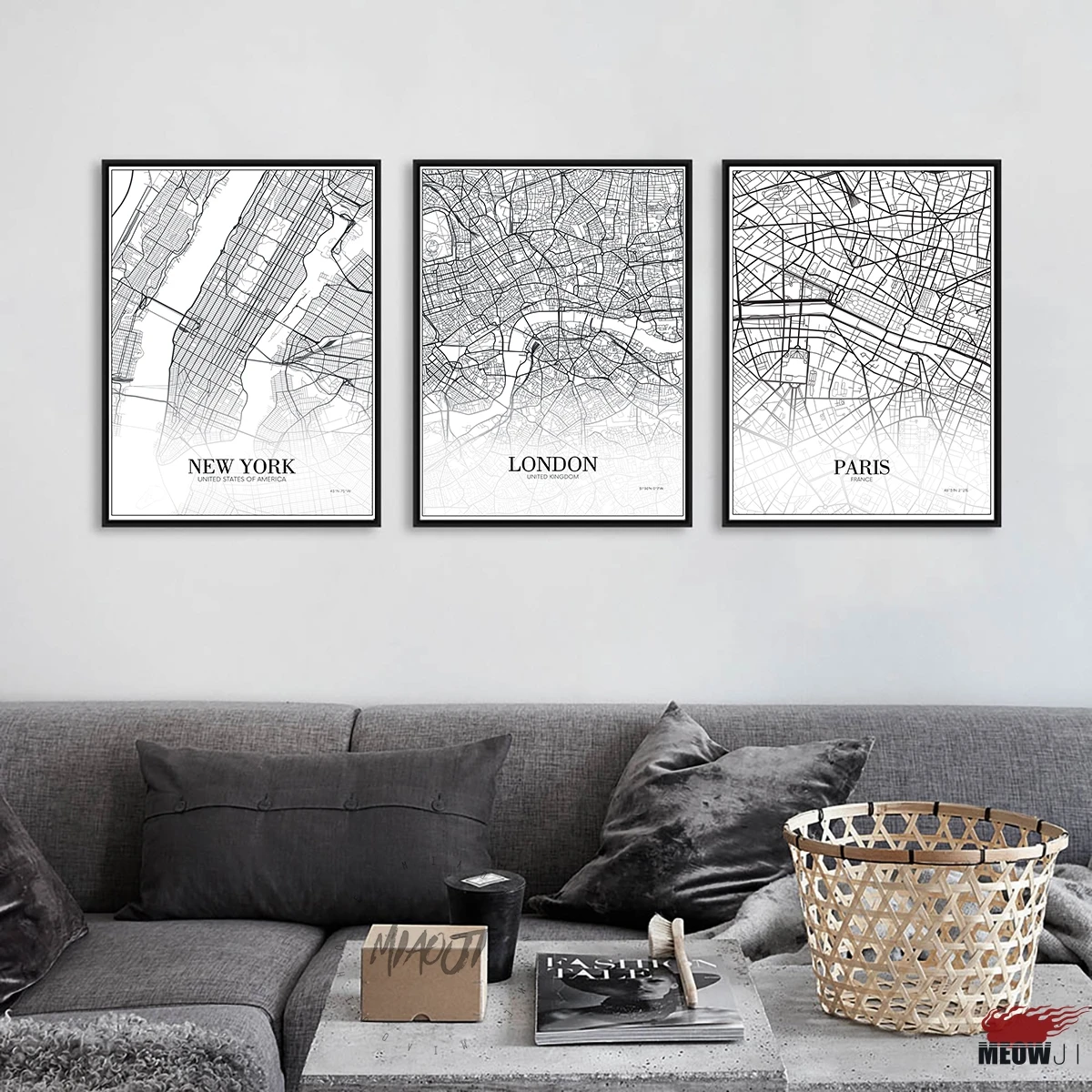 

Posters And Prints Wall Art Canvas Painting Wall Pictures For Living Room Nordic Decoration City Grid Map Modern Black and White