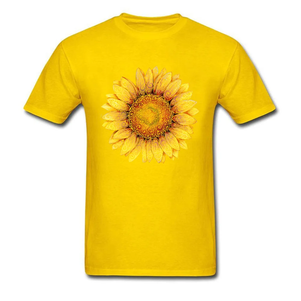 Swirly Sunflower Slim Fit Summer 100% Cotton Crewneck Mens Tops Shirts Printed Clothing Shirt 2017 Popular Short Sleeve T-shirts Swirly Sunflower yellow