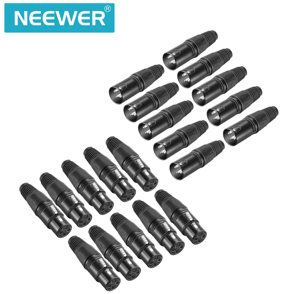 20-Piece 3 Pin XLR Mic Snake Plug  Connector - 10 Male and 10 Female Plug Cable