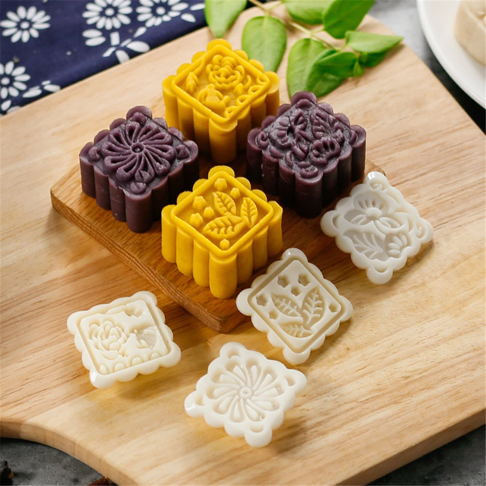 

AMW 50g Square Flower Moon Cake Mold Plastic Baking Pastry Tools Cheap Mooncake Mould New Kitchen Items The Goods For Kitchen