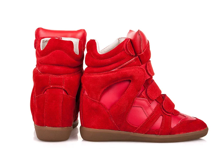 Svonces/Модная брендовая повседневная обувь из натуральной кожи, визуально увеличивающая рост; женские кроссовки на скрытой танкетке; кроссовки на липучке с высоким берцем - Цвет: as shown
