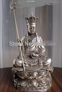 

Fast shipping 19cm tall Tibetan Buddhist bronze coated silver godlen Ksitigarbha buddha statue