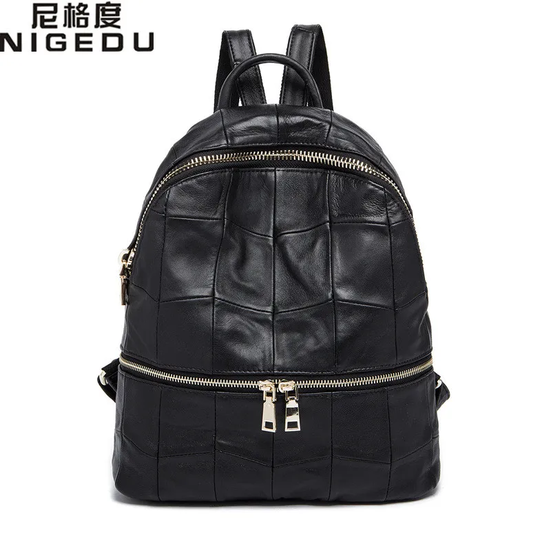 NIGEDU Brand Genuine Leather Women Backpacks Large Capacity Female School Bag Laptop Backpack Girls Shoulder Travel