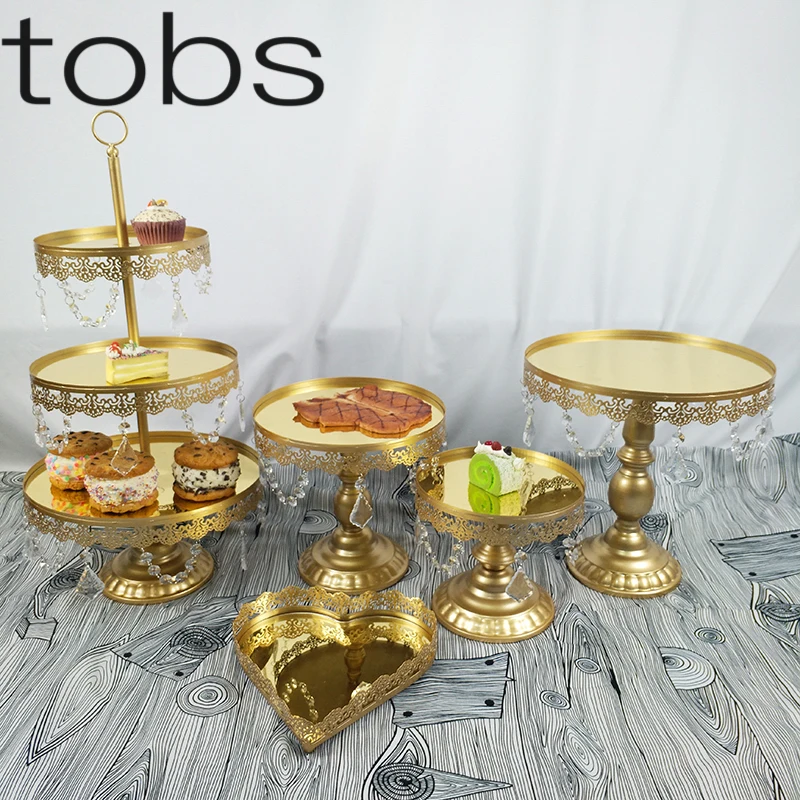 

Gold Crystal cake stand set Electroplating gold mirror face fondant cupcake sweet table candy bar table decorating