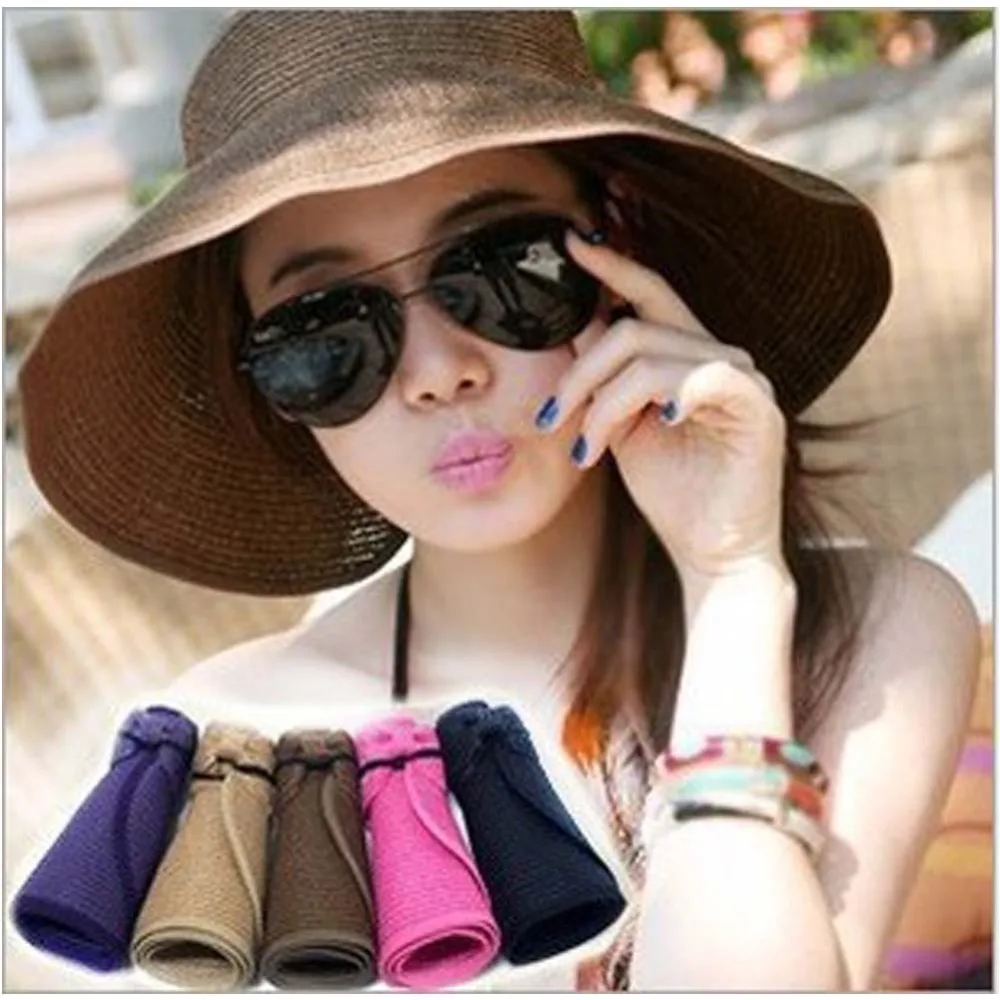 

6pcs/lot Woman Lady Adult Summer Beach Sun Folding Adjustable Wide Brim Straw Hat Cap New