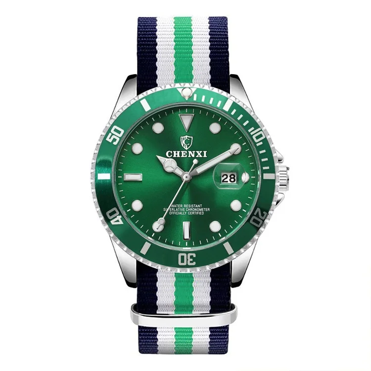 CHENXI мужские модные часы с нейлоновым ремешком лучший бренд Роскошные наручные часы для мужчин кварцевые часы водонепроницаемые Relogio Masculino - Цвет: Green