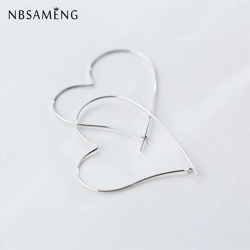 NBSAMENG 925 пробы, серебряные серьги 4,5 см X 5 см, серьги-гвоздики в форме сердца для женщин, ювелирное изделие, подарок для предотвращения аллергии