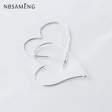 NBSAMENG 925 пробы, серебряные серьги 4,5 см X 5 см, серьги-гвоздики в форме сердца для женщин, ювелирное изделие, подарок для предотвращения аллергии