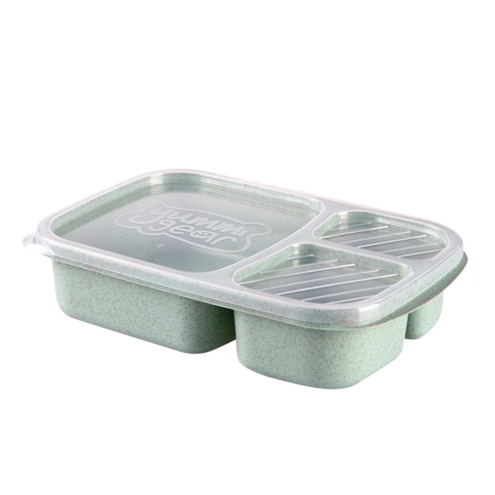 

Portable Wheat Straw Lunch Box Microwave Safe Food Container Storage Box with 3 Compartments