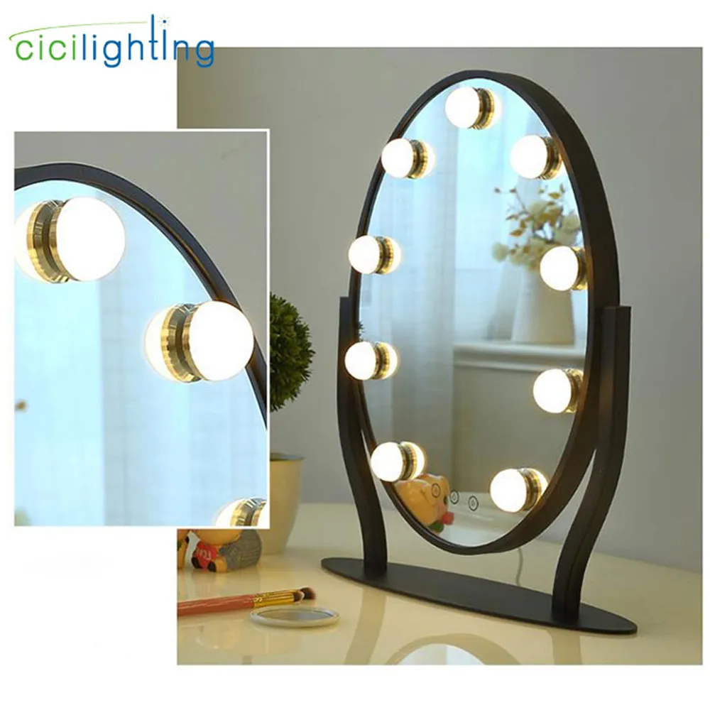  dimmable smart round LED vanity mirror with light bulb desktop vanity mirror lamp live beauty touch - 32916708927