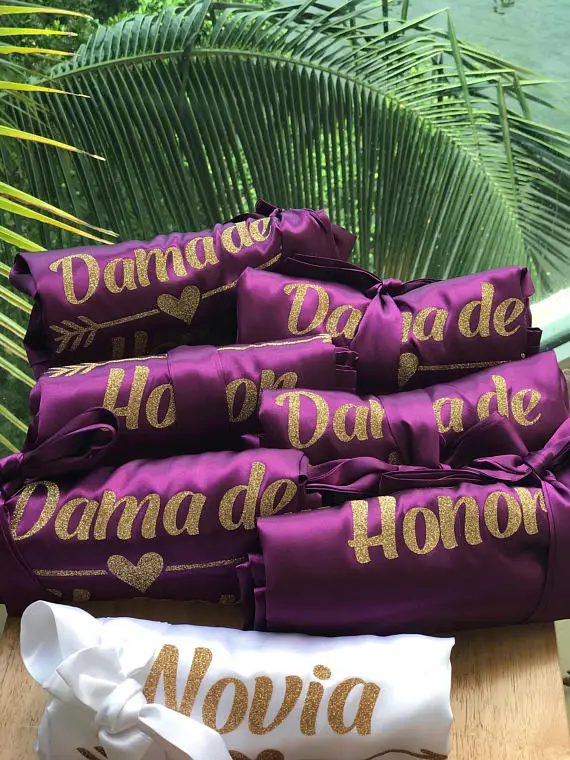 

personalize name glitter bride wedding Bridesmaid bridal Lingerie satin pajamas robes Bachelorette gowns gifts party favors
