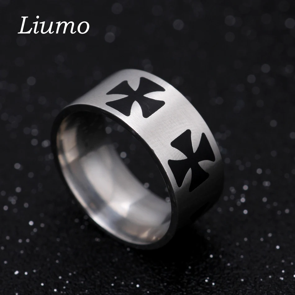 Liumo Black Iron Cross 316L Stainless Steel Men Ring Punk Rock Style Biker For Boy Ring lr046