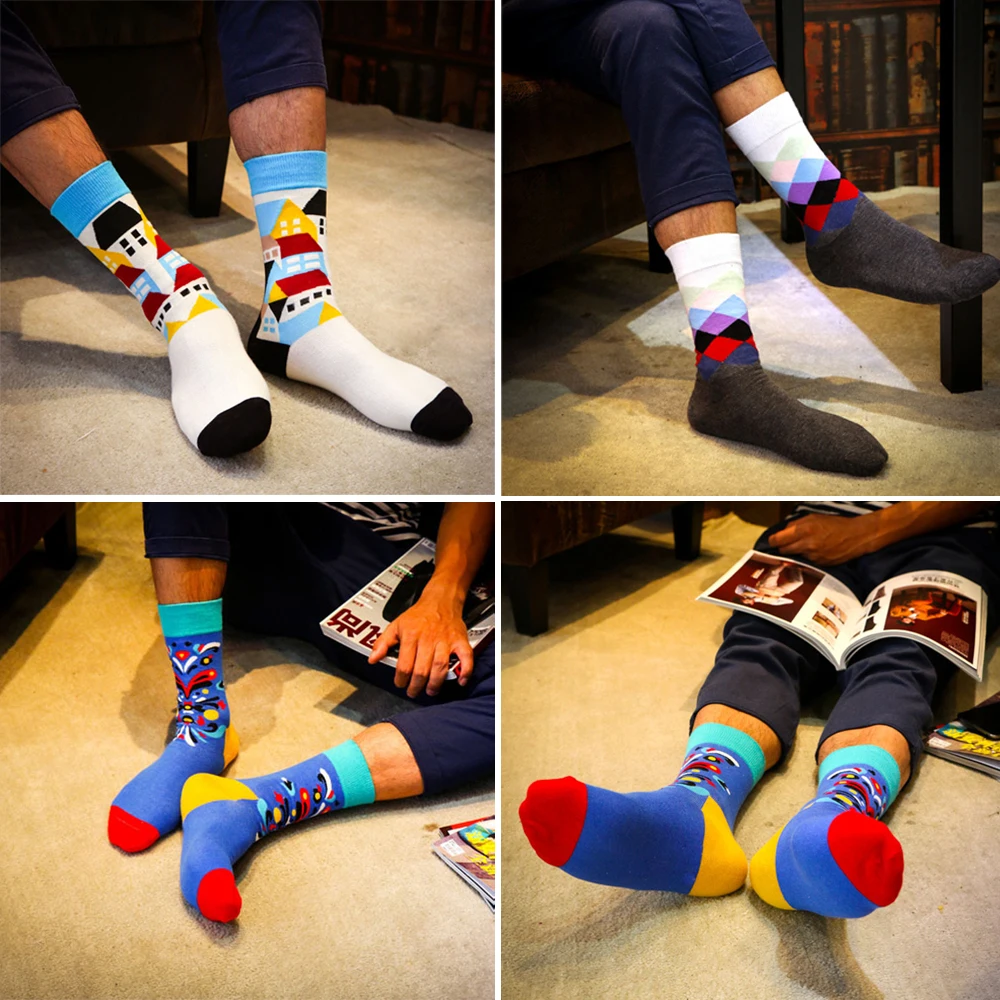 High Quality 1 Pair of Spring Summer Men Colored Striped Cotton Socks Art Jacquard Socks Hit Color Long Dot Happy Socks 20