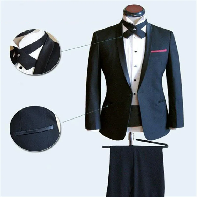 Custom Made To Measure Navy Blue Men Wedding Suits For Men Narrow Shawl Lapel,Bespoke Tailor Groom Suit Slim Fit Tuxedos For Men