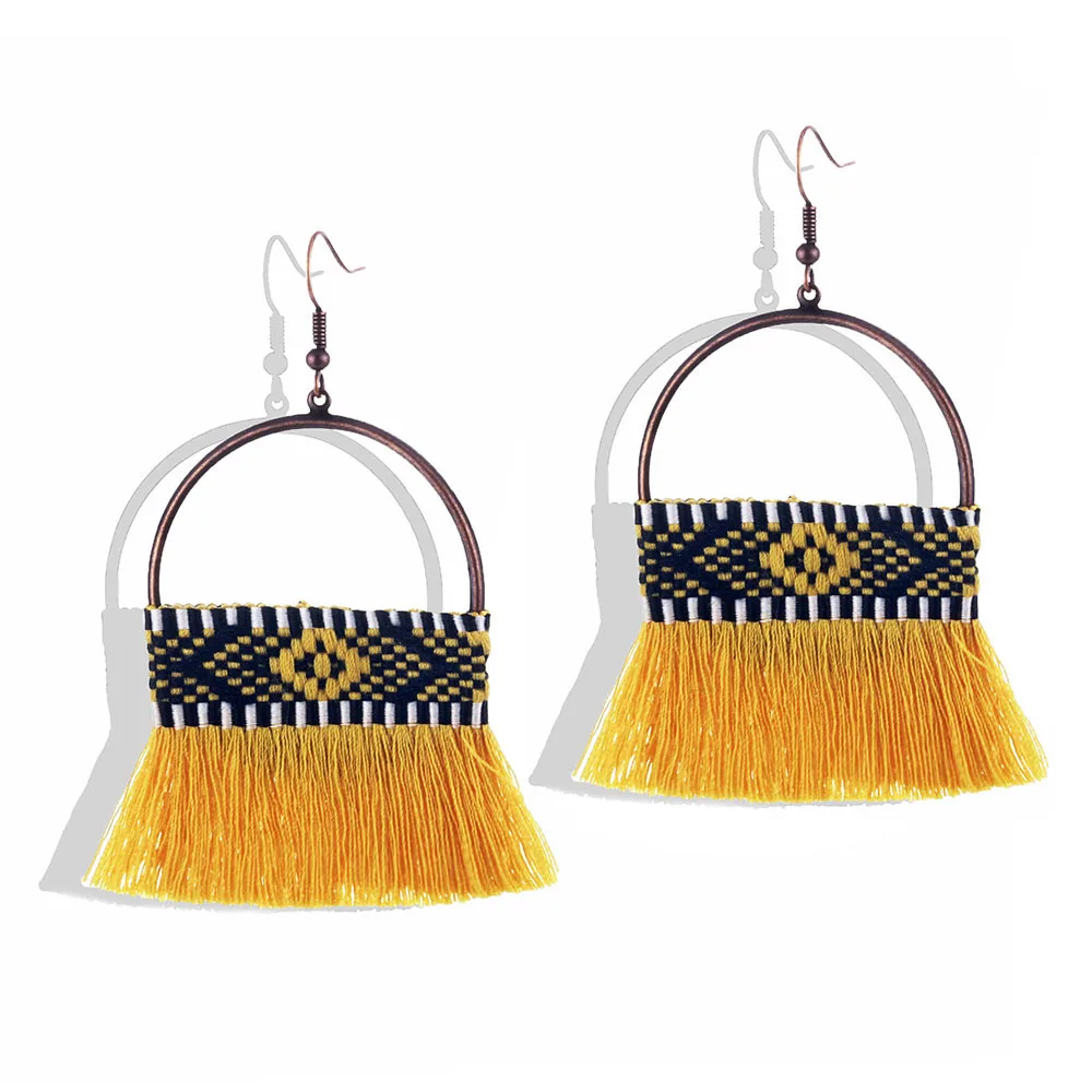

FAMSHIN Bohemian Big Round Hoop Earrings For Women Hand Embroidery Tassel Earring Drop Ethnic Jewelry Female Bijoux Gifts New