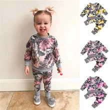 Осенняя одежда для новорожденных от 6 месяцев до 24 месяцев Одежда для маленьких девочек, пальто Топы+ штаны с цветочным принтом, комплект леггинсов roupa de bebe terno