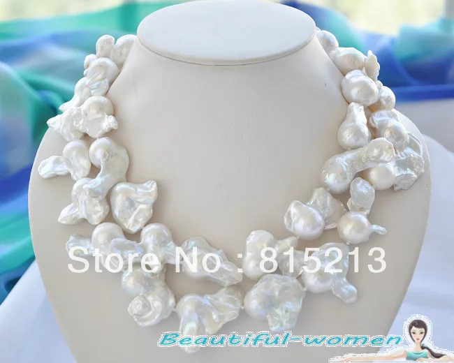 

ddh001330 BIG 2row WHITE KESHI BAROQUE REBORN PEARL NECKLACE