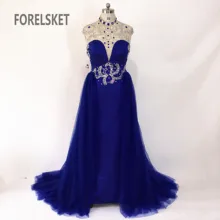Королевские синие Сатиновые вечерние платья с лямкой на шее, платья для выпускного вечера, расшитые бисером, со съемным шлейфом, саудовская Арабская официальная вечеринка, платье