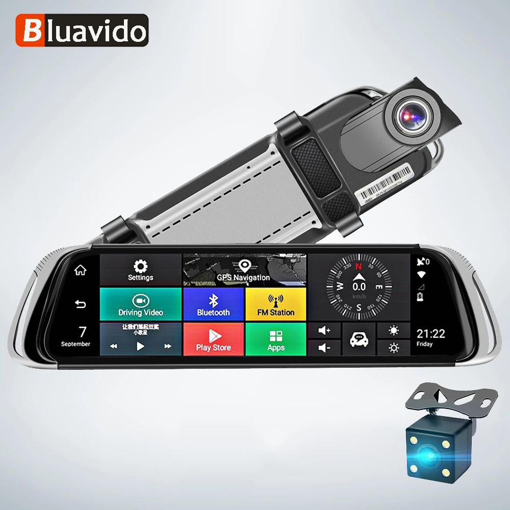 Зеркало заднего вида Bluavido 4G 10 дюймов IPS DVR ADAS Android GPS навигация FHD 1080P двойной